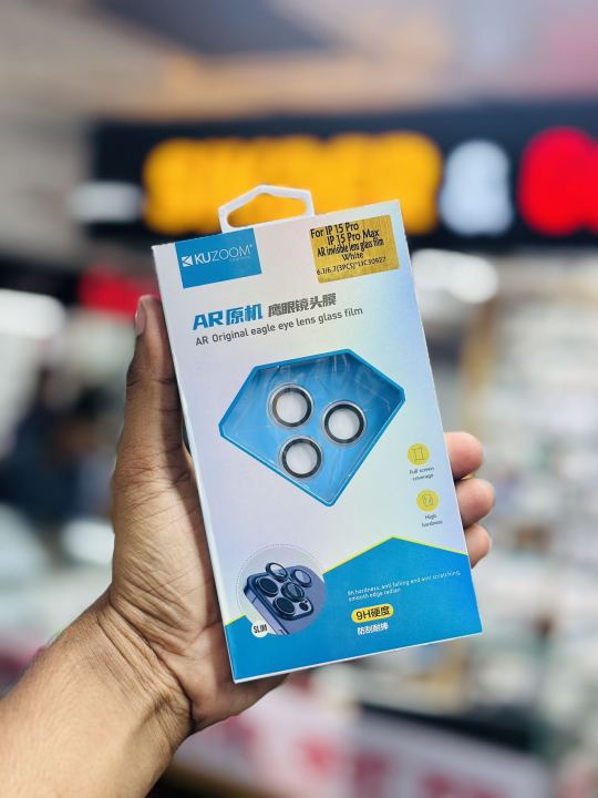For iPhone 15 Pro Max / iPhone 15 pro kuzoom tempered glass metal ring camera lens protector film