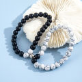 Magnetic Heart Bracelet Set for Couples with Black and White Stone Beads Adjustable 2 Pcs Set Beads Bracelets for Couple. 