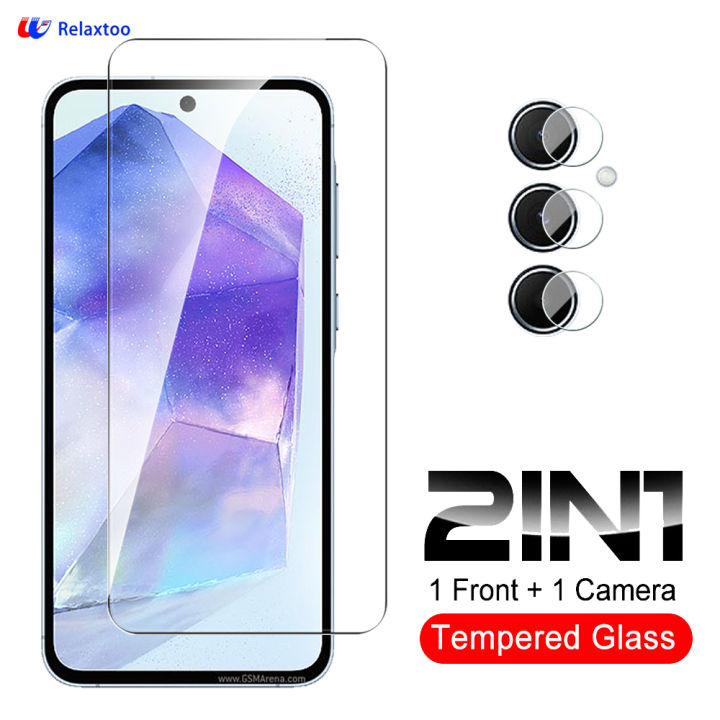 Relaxtoo For Samsung Galaxy A55 5G 2in1 HD Tempered Glass Screen Protector Film For Samsung A55 Galaxy A55 Camera Lens Film Drop Resistant