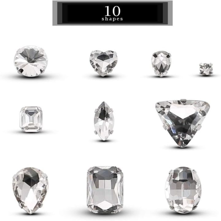 130%20PCS%20Glass%20Rhinestones%20Sew%20on%20Rhinestones%20DIY%20Craft%20Jewelry%20Making%20Mixed%20Shapes%20Crystal%20Clear%20Rhinestones%20for%20Crafts%20Flatback%20Silver%20Claw%20Rhinestone%20Applique%20Shoes%20-%20Image%205