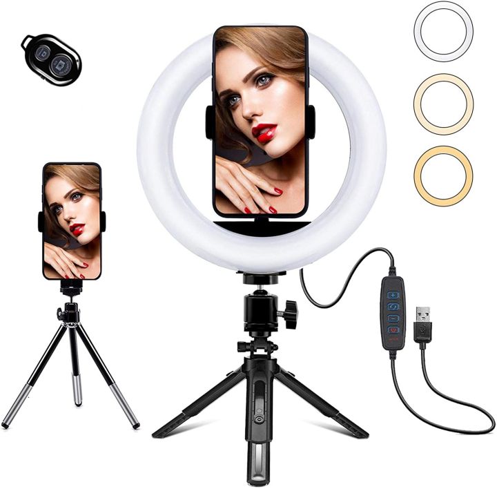 Petdal 8 inch LED Ring Light With Tripod Stand and Phone Holder, Dimmable 3 Color Modes & 10 Brightness USB Powered Desk Selfie Makeup Ring Light for Live Streaming, YouTube, Video Shooting, Vlog