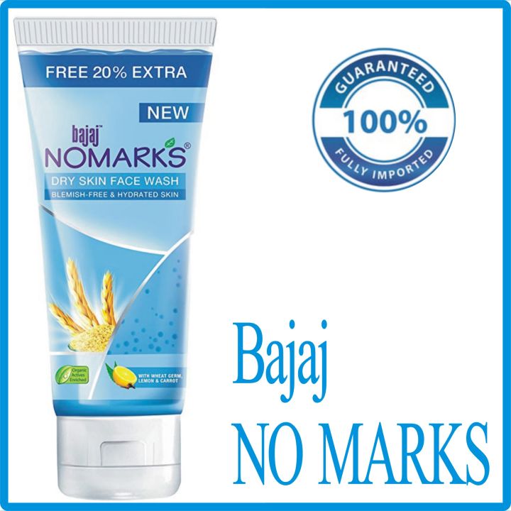 BAJAJ NO MARKS NO 1 ANTI MARKS BRANDS BAJAJ NOMARKS FACEWASH DRY SKIN FACE WASH FOR BOYS MEN GIRLS AND WOMEN CREAM 60G  Bajaj Nomarks Ayurvedic Antimarks Facewash for Oily Skin helps clean excess oil, dirt and grime It also unclogs pores