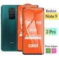 Pack of 02 - Redmi Note 9 - 100% Original Full coverage Tempered Glass screen Protector- Full Glue- with Cleaning Wipes. 