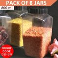 Pack of 6 Pcs Kitchen Jars - 800 GMS (SUGER) STORAGE JAR - JARS SET - Masala / Sugar Cheeni / Daal JAR - RACK Storage - FOOD GRADE PURE PLASTIC - CANDY DESIGN - LARGE 800 ml Capacity. 