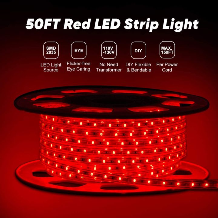 1 Meter to 100 Meter Led Strip Rope light One Color Waterproof - Plug 60Leds/M-warm(Red)