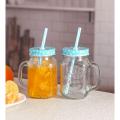 Mason Jar 500ml Glass Mug With Handle & Straw -  1 Pc. 