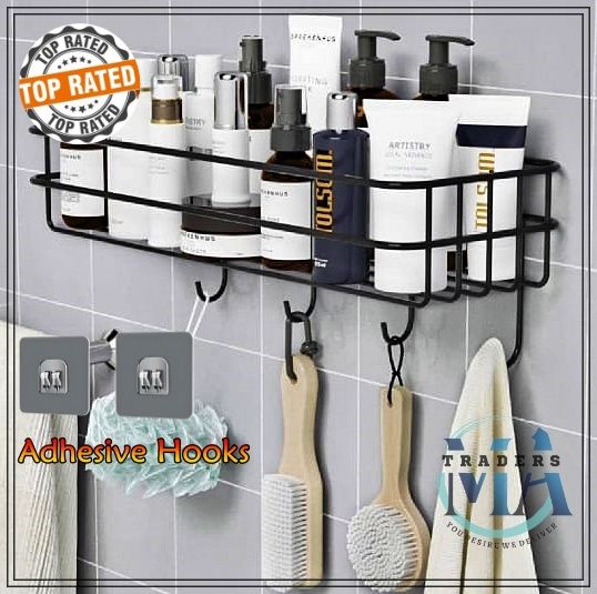 Wall-Mounted Kitchen Organizer Rack with Hooks for Spices, Jars, and Utensils