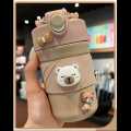 Cute Teddy Bear Mug With Straw insulated 450ml Thermos Mug Stainless Steel Double Wall Vacuum Flask Water Bottle. 
