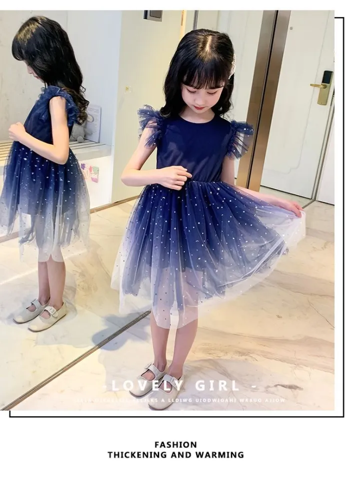 Girls Summer Clothes New 2024 Western Style Starry Sky Gradient Short Sleeve Dress Princess Dress Fluffy Gauze Skirt Children s Skirt Daraz.pk