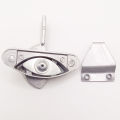 Silver Aluminum sliding window lock. 