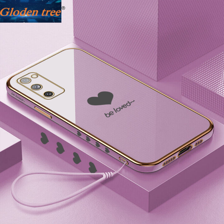 Gloden tree Casing Case For Samsung Galaxy S20 FE S20FE 4G 5G Case Fashion Lover Heart Luxury Chrome Plated Soft TPU Square Phone Case Full Cover Camera Protection Anti Gores Rubber Cases For Girls