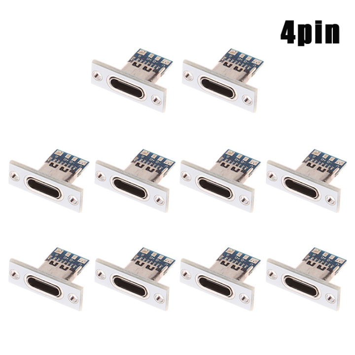 10pcs USB 3.1 Type C Socket Fixing Plate Type-C USB Jack 3.1 Type-C 2Pin 4Pin Female Connector Jack Charging Port Jing