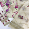 3 Piece Unstitched Ladies Lawn Suite Baroque UF-652 Organza Dupatta | Embroidered Chikankari Front & Heavy Sleeve Patches | Digital Printed 90/70 Lawn Shirt & Trouser | Premium Women's Wear Collection | Back Printed Design. 