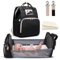 Baby Infant Nappy Changing Bag Portable Large Capacity Folding Crib Diaper Backpack Stroller Straps for Travel Multifunctional-Black Color. 