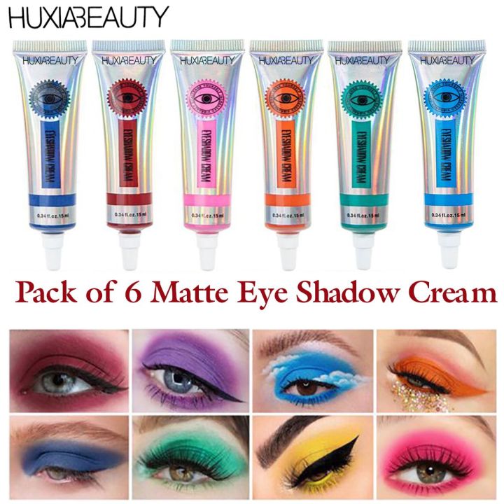 HUXIABEAUTY Pack of 6 Neon Colors Eye Shadows For Girls  And Women