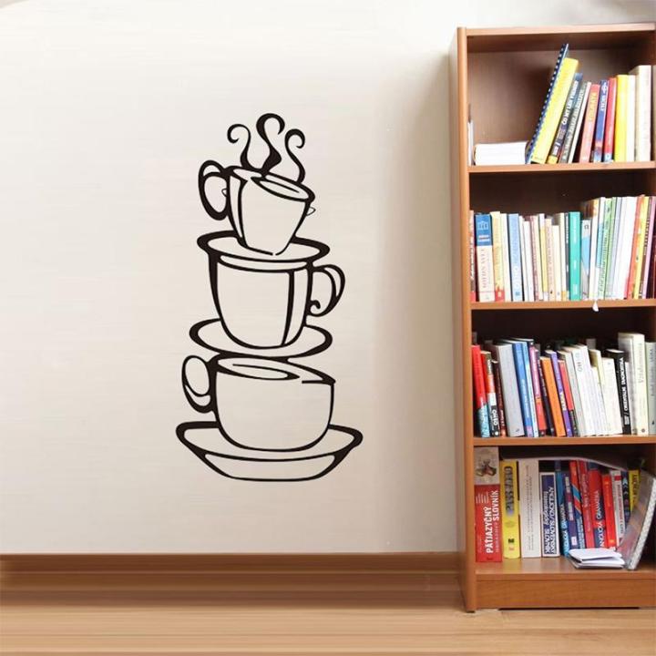 size- 1.5 x 1 feet - stylish coffee mug tea cup building pattern self adhesive wall sticker decal vinyl for kitchen, fridge ,cupboard ,restaurants, interior, home decor decoration - Black color -rising arts