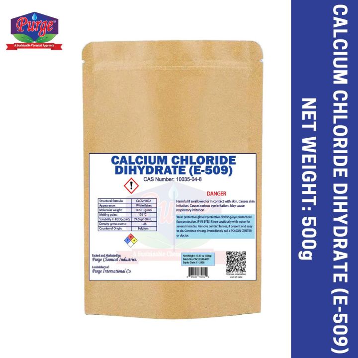 Calcium Chloride Dihydrate | Food Additive | E-509 | 500gm | Food Grade | for Preservation, Firming of food and coagulation of milk for cheese manufacturing | 0.5Kg