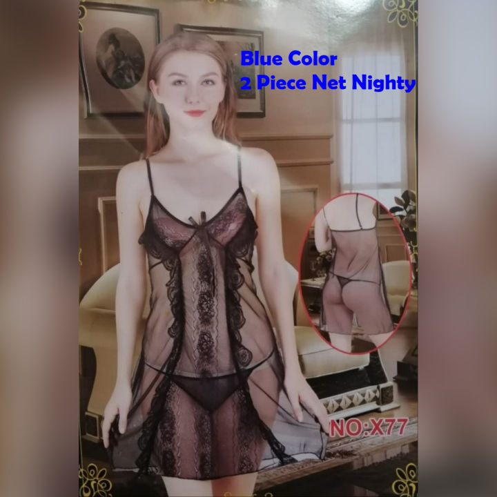 2 Piece Set Lace Open Exposed Women Hot Sexy Girls Baby doll Nighty Dress