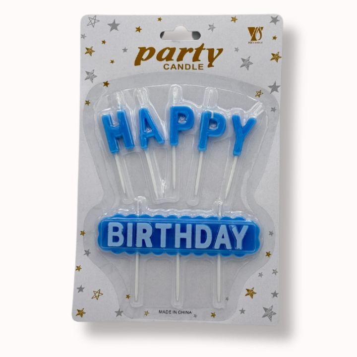 HAPPY BIRTHDAY CANDLES IN BLUE COLOR - CAKE DECORATION CANDLES - WORDS CANDLES - 6 PCS CANDLE SET