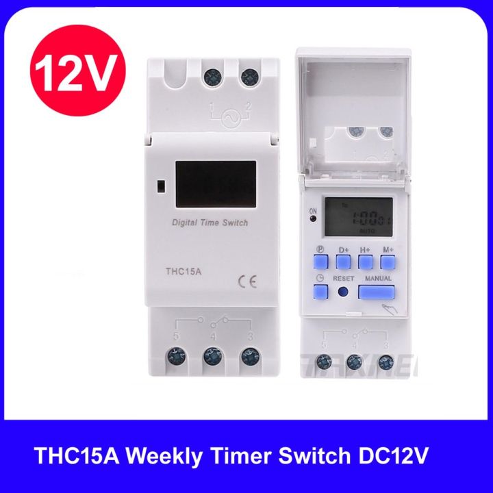 THC15A Weekly Timer Switch DC 12V | Digital Programmable Time Switch | Automatic On/Off Control | LCD Display | 16 ON/OFF Settings | Energy Saving