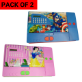 Jumbo Geometry Pencil Box Pack of 2 for Kids Marvel Avengers and Snow white geometry box with calculator Pack of 2 for boys box in Blue color. 