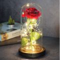 Beauty and The Beast Red Rose in Glass Dome on Wood Base, LED Lights Forever Perfect Silk Rose and Girlfriend Rose Flowers Light for Valentines Day | New Years. 