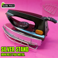 Silver Stand Iron Rest Pad – Heat Resistant Iron Holder for Laundry Board & Steamer | Durable Metal Steel Ironing Accessory iron rest pad, silver iron stand, ironing board iron holder, metal iron stand, steel iron rest. 