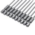 10pcs 1/4" Torx Screwdriver Bit Set Hex Security Magnetic Head Extra Long 75MM-TT6. 