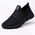 Casual Knit Slip-On Loafers for Men in Black/Black with Textured Details - Comfortable Fashion Sneakers gym running walking. 