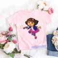 Fashion Kawaii Girls T-Shirt Dora Explorer Cartoon Print Kids Tshirt Summer Aesthetic Girls T Shirt Pink Short-Sleeved Tops. 