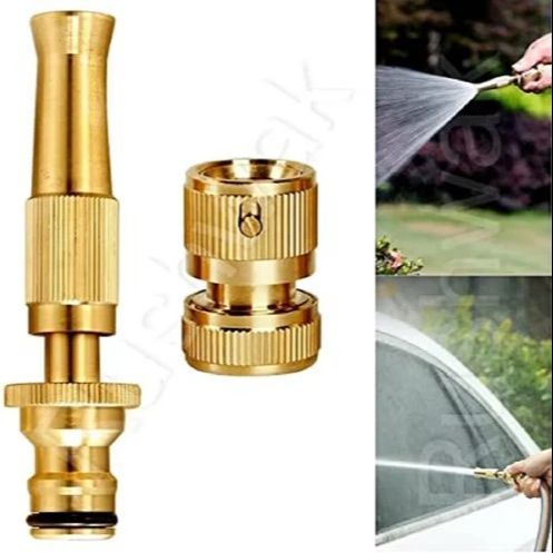 Brass Nozzle Water Spray Gun Jet Hose Nozzles Pipe High Pressure For Car,Bike,Window Cleaning Sprayer And Plants Gardening Washing (Without Pipe) Golden