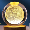 3D Laser Engraved Crystal Ball LED Night Light with Wooden Base - Solar System and Galaxy Design, USB Powered, 6/8 cm Ornament. 