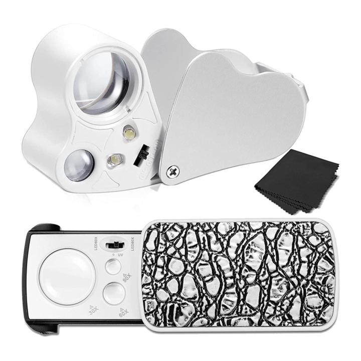 2 Pieces Jewelers Loupe 30X 60X 90X Jewelers Eye Loupe Magnifier