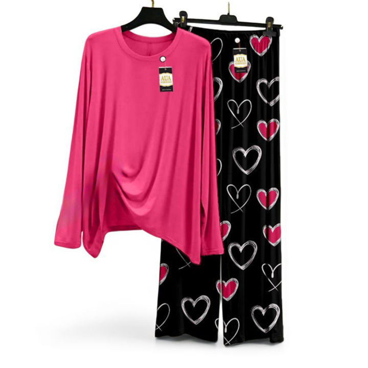 Pink Women's Night Suit with Heart Print Pajamas - Stylish Cotton Sleepwear by Infinity Bazaar