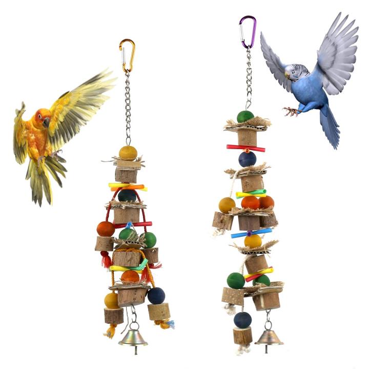 Parrot Chew Toys, Bird Parrot Hanging Bite Wooden Blocks Cage Fun Toy for Macaw African Greys Cockatoo Eclectus Budgies Parakeet Cockatiel ect Large Medium Birds