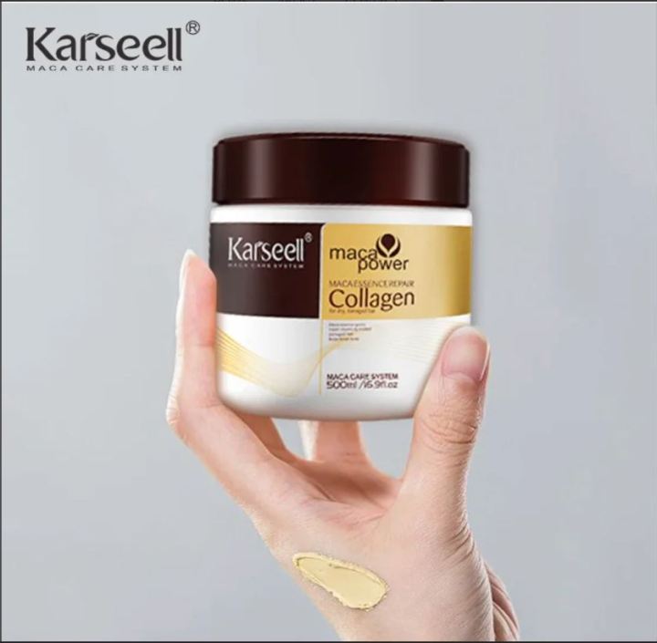 Karseell Collagen Maca Hair Treatment Deep Repair Conditioning Hair Mask Argan Oil Coconut Oil Essence for Dry Damaged Hair All Hair Types 16.90 oz 500ml