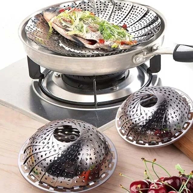Stainless Steel Food Steamer Folding Steamer Basket Stainless Steel for Food and Vegetable, Premium Expandable Steam Basket to Fit Various Size Pots Stainless Steel Steamer Basket