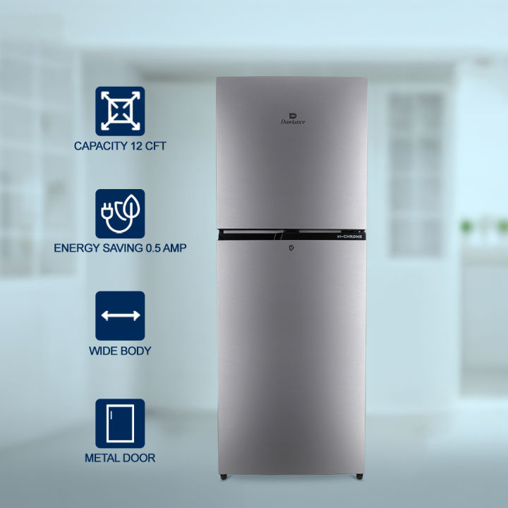 Dawlance Refrigerator 9178 M-Chrome/Metallic Silver/12 CFT/12 Years Warranty/Medium/Fridge/Freezer