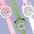 Watch Fan Cartoon with Wrist Strap Rechargeable 3 Levels Adjustable Handheld Fan for Travel. 