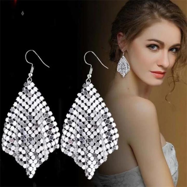 Korean Fashion Sequins Long Tassel Earrings Square Scaled Variable Earrings Party Latin Dance Earrings Wholesale