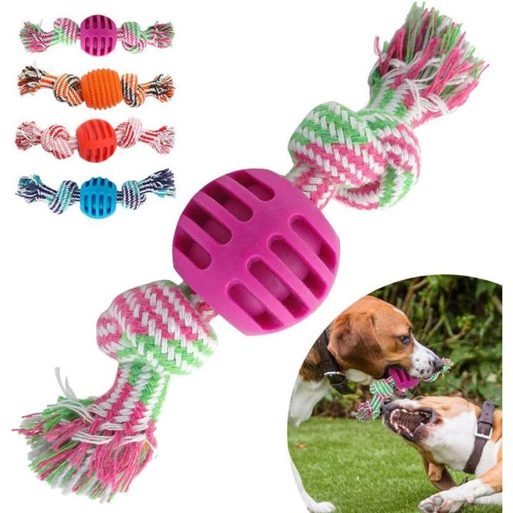 Pet Dog Treat Ball Dog Toy Cotton Rope Chew Toy with Rubber Ball – Molar Toy for Dog Christmas Ball – Cleaning Teeth Toy for Small Medium Puppy Indoor Outdoor