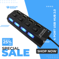 USB Hub 4 Port With 4 Buttons And 4 LED Indicator USB Hub for PC and Laptop 2.0. 