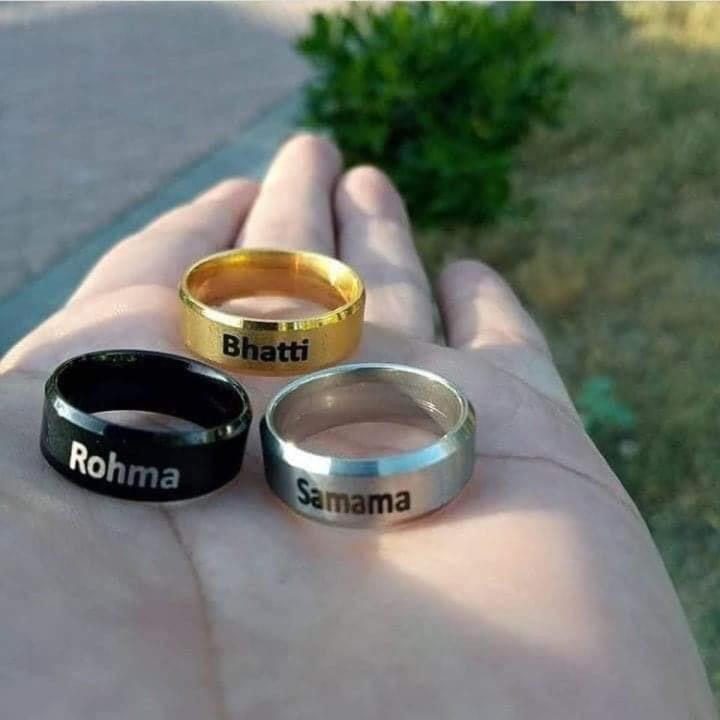 HIGH QUALITY CUSTOMIZED SINGLE NAME RING WITH GIFT BOX PACKING THREE COLORS AVAILABLE GOLDEN,SILVER,BLACK (PERFECT GIFT TO SEND YOUR WIFE , HUSBAND , FIANCE OR ANY ONE)
