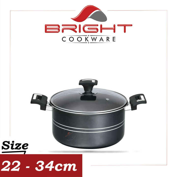 BRIGHT - Non Stick Casserole/Handi With Glass Lid - 22 cm to 34 cm