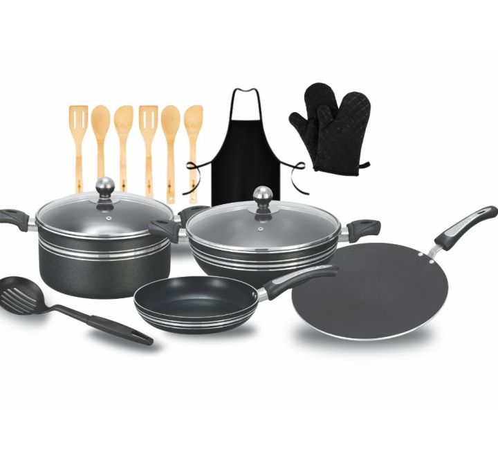 Deluxe 15-Piece Nonstick Cookware Gift Set - Smart Black and Red Color ...