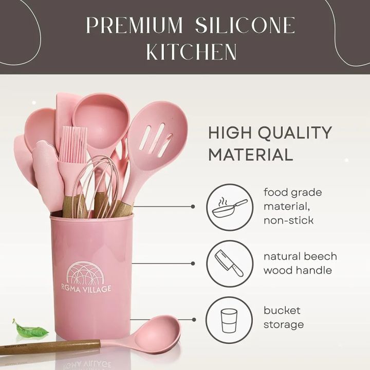 12%20Pcs%20Silicone%20Cooking%20Utensils%20Kitchen%20Utensil%20Set%20-%20Heat%20Resistant%20Non-Toxic%20BPA%20Free%20Spatula%20Set%20with%20Turner%20Tongs,Spoon,Brush,Whisk-Wooden%20Handles%20Kitchen%20Gadgets%20Tools%20Set%20for%20Nonstick%20Cookware%20Spoon%20Set%20Silicon%20-%20Image%203