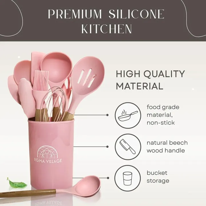 12%20Pcs%20Silicone%20Cooking%20Utensils%20Kitchen%20Utensil%20Set%20-%20Heat%20Resistant%20Non-Toxic%20BPA%20Free%20Spatula%20Set%20with%20Turner%20Tongs,Spoon,Brush,Whisk-Wooden%20Handles%20Kitchen%20Gadgets%20Tools%20Set%20for%20Nonstick%20Cookware%20Spoon%20Set%20Silicon%20-%20Image%203