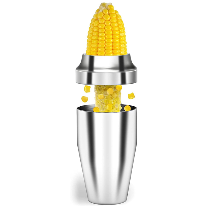 Corn Cutter Peeler Corn Cob Stripper with Cup 304 Stainless Steel Corn on the Cob Remover Kitchen Tool