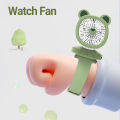 Watch Fan Cartoon with Wrist Strap Rechargeable 3 Levels Adjustable Handheld Fan for Travel. 