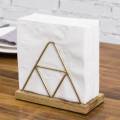 Metal and Wooden Paper Napkin Holder for Table With Gold Black Plated Wire Triangle Design & Solid Mango Wood Base, Customized by ZMT Traders. 
